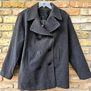 J Percy Merino Wool Double Breasted Dark Gray Pea Coat